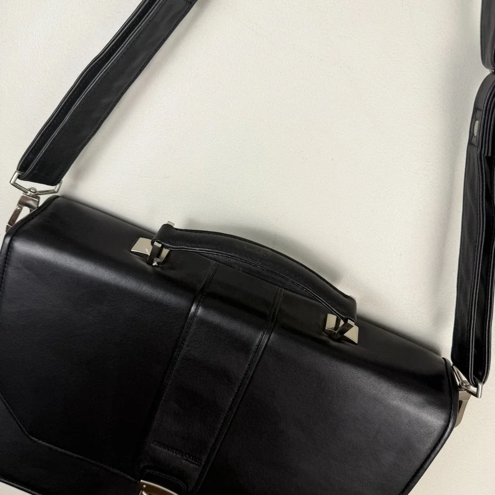 Kenneth Cole Laptop Bag Men's Black Leather Portfolio Lock Classic Top Handle